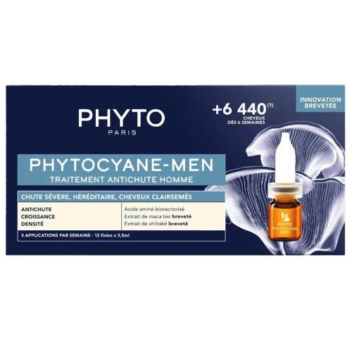 Phyto Phytocyane Anti-Hair Loss Treatment for Men Θεραπεία Κατά της Έντονης Ανδρικής Τριχόπτωσης Λόγω Κληρονομικότητας & Αραίωσης των Μαλλιών 12vials x 3,5ml